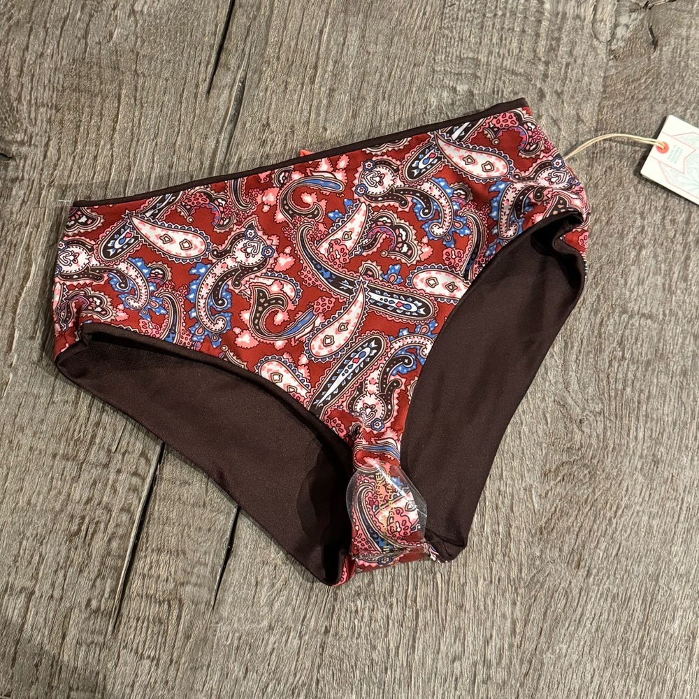Maaji Red Paisley Reversible High Waist Bikini Bottoms.